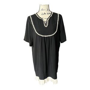 RSVP Women's Sheath Dress with Pom Pom Trim in Black  size 14